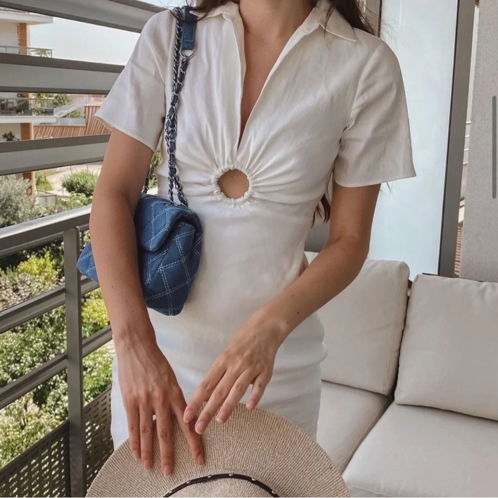 Blogger’s Favorite 🤩 NWT Zara Oyster White Ring Detail Preppy Mini Dress - Picture 13 of 15